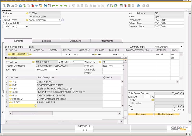 Orders can contain Assembly, Sales or Production, Bills of Materials and BOM