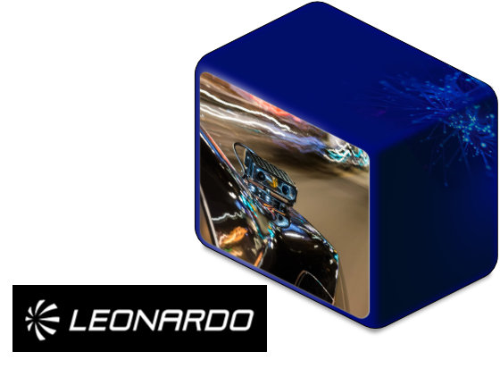 Leonardo company logo alongside license plate reader product.