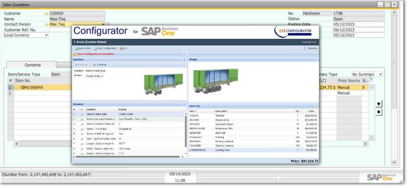 Screengrab of CIS Configurator inside SAP Business one